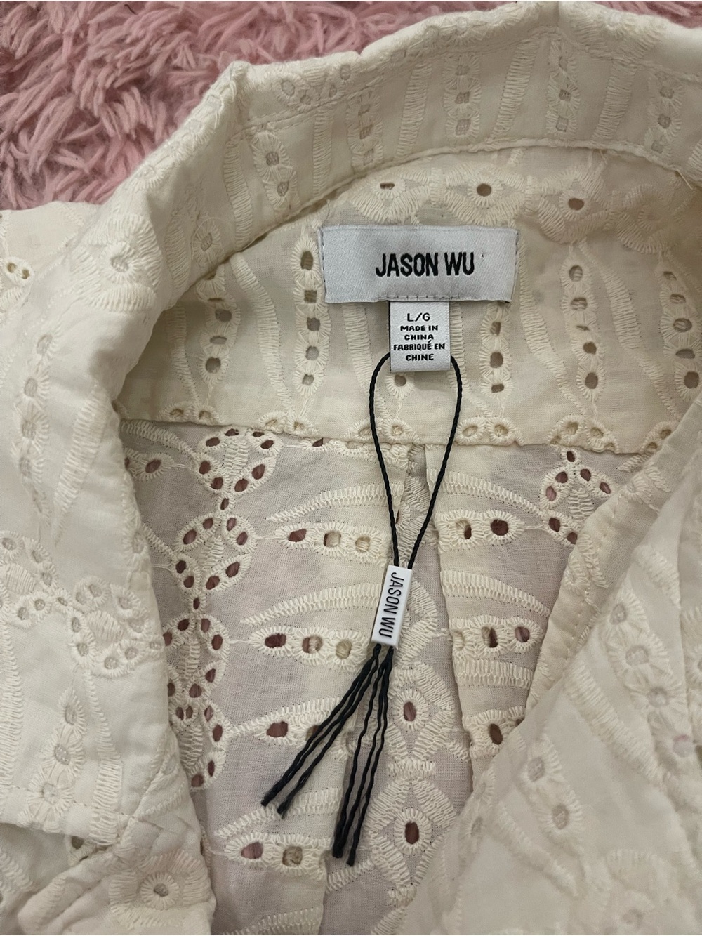 Jason Wu Mens Embroidered Eyelet Button Front Shirt Ivory Size Large - Picture 2 of 3